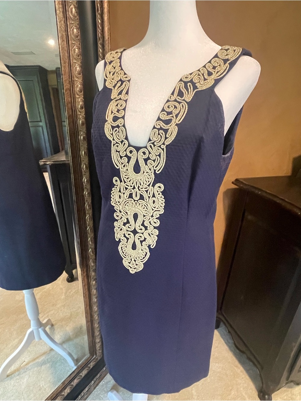 Lilly Pulitzer Navy Mini Dress with Gold Embellished Plunge